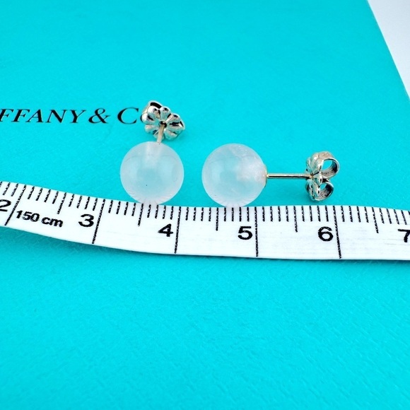 RARE Tiffany & Co. 8mm Rose Quartz Bead Stud Earrings in Silver - Picture 5 of 6